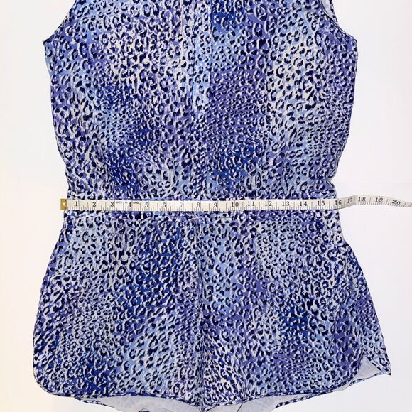 Rebecca Taylor Leo Fever Blue Leopard Silk Romper Short Jumpsuit Sleeveless sz 2 - Picture 11 of 16